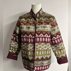 Alfred Dunner Women’s Open Front Jacket,  12, Pink/Gold/Green, Grannycore